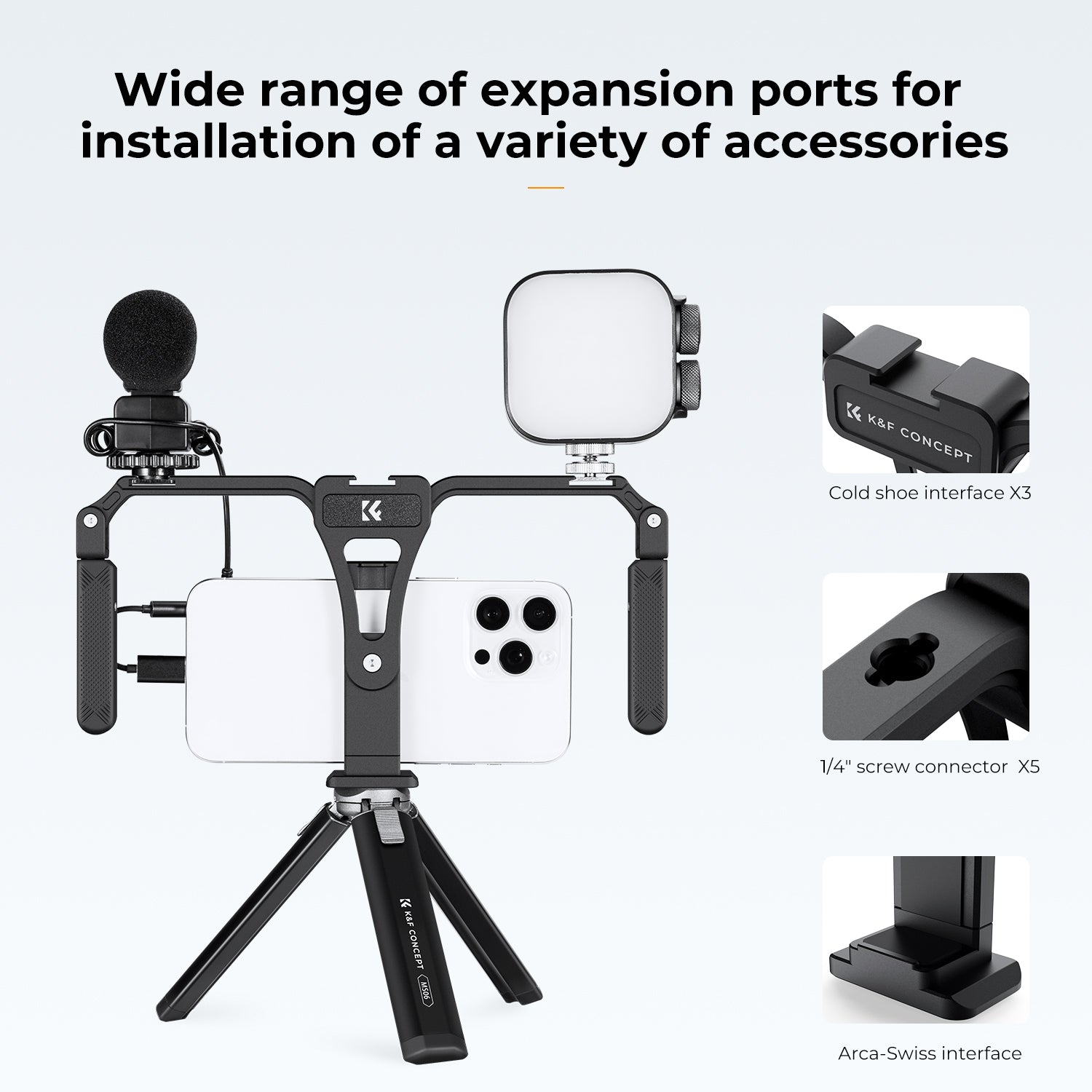 K&F Smartphone Video Rig with Dual Handles, Foldable Aluminum Video Stabilizer Phone Video Rig Compatible for iPhone,Samsung and all phones K&F Smartphone Video Rig with Dual Handles, Foldable Aluminum Video Stabilizer Phone Video Rig Compatible for iPhone,Samsung and all phones